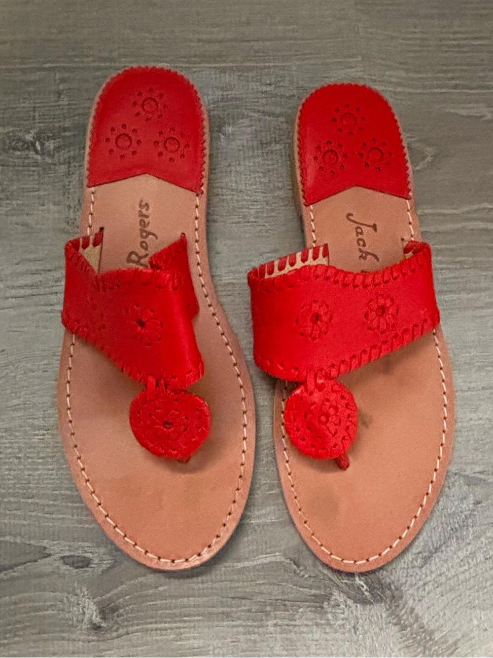 ❤️Jack Rogers Red Embroidered Leather Slide Sandals~Size 9M